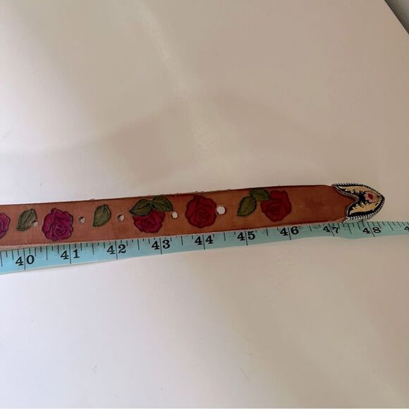 Western Belt Stamped Leather Personalized Margine Roses Cowgirl Rodeo Size XL - Picture 9 of 9
